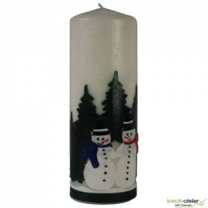 Handverzierte Winterkerze mit 3D-Schneemännern und Tannenwald, Gemütlicher Kerzenschein für Wintertage, Lange Brenndauer Bild 2