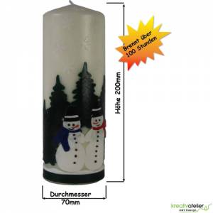Handverzierte Winterkerze mit 3D-Schneemännern und Tannenwald, Gemütlicher Kerzenschein für Wintertage, Lange Brenndauer Bild 3