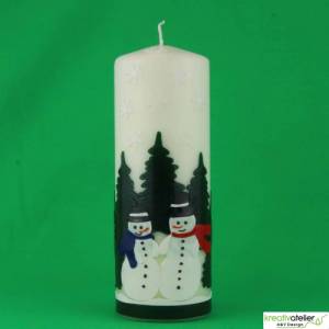 Handverzierte Winterkerze mit 3D-Schneemännern und Tannenwald, Gemütlicher Kerzenschein für Wintertage, Lange Brenndauer Bild 8