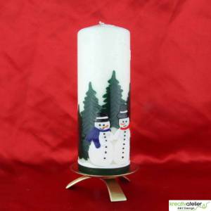 Handverzierte Winterkerze mit 3D-Schneemännern und Tannenwald, Gemütlicher Kerzenschein für Wintertage, Lange Brenndauer Bild 9