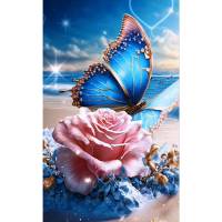Blauer Schmetterling am Meer – Eckige AB Steine – 40x65cm – 55 Farben Bild 1