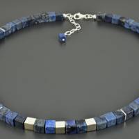 Halskette mit Dumortierit (matt), blaue Edelsteinkette mit Würfeln, 925er Silber, 6 mm groß, Würfelkette, Geschenk Bild 2