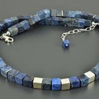 Halskette mit Dumortierit (matt), blaue Edelsteinkette mit Würfeln, 925er Silber, 6 mm groß, Würfelkette, Geschenk Bild 4
