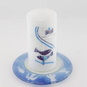 Glasteller mit liebevoll gestalteten christlichen Symbolen - Perfekt für Tauf-, Kommunion- und Konfirmationskerzen Bild 5