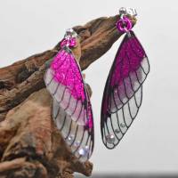 Glitzernde Feenflügel-Ohrringe mit Sterling Silber Ohrstecker - pink - handgemacht Bild 1