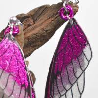Glitzernde Feenflügel-Ohrringe mit Sterling Silber Ohrstecker - pink - handgemacht Bild 3