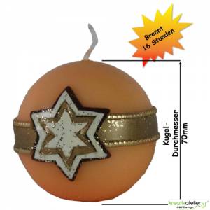 Orangene Weihnachtskerze mit waagerechtem Wachsband und Stern aus mehreren Wachslagen Bild 3