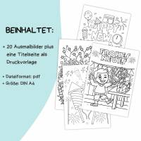 Ausmalbilder Silvester Druckvorlage - Malbuch zum Selberdrucken - Malen für Kinder - Digitaler Download Bild 2