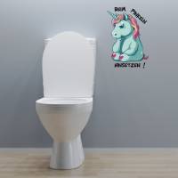 WC-Toiletten Aufkleber Einhorn Beim Pinkeln Hinsetzen-Tür-Bad-Toilette-Cartoon Aufkleber- Wunschtext-Personalisierbar Bild 2