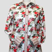 Damen Hemdbluse | Motiv Romantische Rosen Leicht-Creme Farbe Bild 1