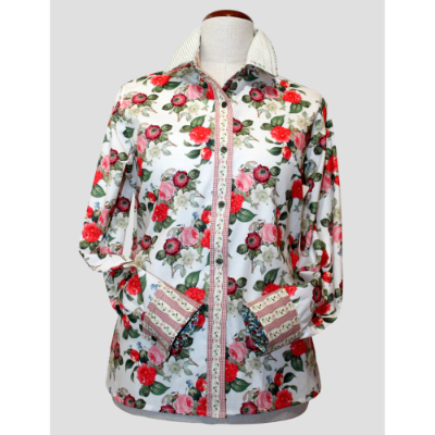 Damen Hemdbluse | Motiv Romantische Rosen Leicht-Creme Farbe
