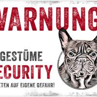 Hundeschild UNGESTÜME SECURITY (Französische Bulldogge), wetterbeständiges Warnschild Bild 1