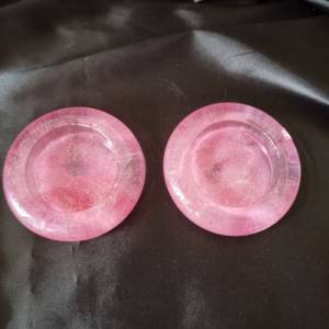 2er Set Teelichthalter pink transparent flach rund aus Resin Epoxidharz Bild 1