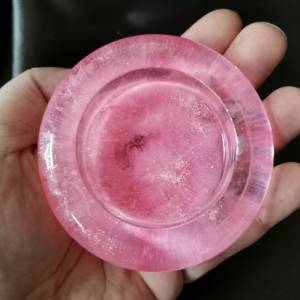 2er Set Teelichthalter pink transparent flach rund aus Resin Epoxidharz Bild 8