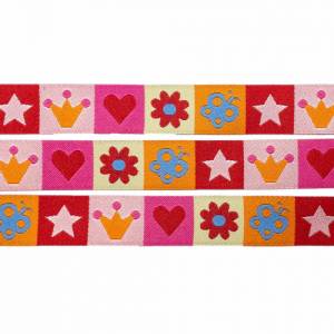 Webband Herz, Krone, Stern, Blume, Schmetterling, 1m, 1,80 EUR/m, farbenmix, 15 mm Bild 2