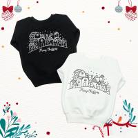 Weihnachtspullover für Baby und Kinder mit Weihnachtsdorf Aufdruck - Weihnachtssweater - Merry Christmas Village Bild 1