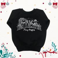 Weihnachtspullover für Baby und Kinder mit Weihnachtsdorf Aufdruck - Weihnachtssweater - Merry Christmas Village Bild 3