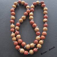 Holzkette lang Perlenkette Afrika braun rotbraun silberfarben Holzperlen Holzperlenkette Holz Perlen Kette Handgefertigt Bild 4