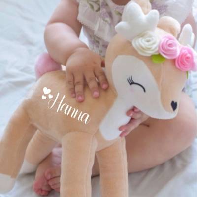 Kuscheltier Reh personalisiert mit Name Mädchen Stofftier Plüschtier Baby Geburt Taufe