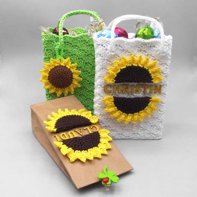 Häkelanleitung Sonnenblumen Geschenktüte in 3 Versionen - einfach auch für Anfänger