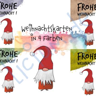 Weihnachtskarte digital zum Ausdrucken – Handgezeichnet, 4 Farben, A6, Merry Christmas
