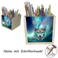 Wolf Holz Stiftebox personalisiert z. B. mit Name und Schriftartwahl | 10x10x10cm | Stiftehalter Bild 2