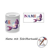 Spardose Motiv Meerjungfrau mit Name / Personalisierbar / Meer / Ozean / Sparschwein / Sparbüchse Bild 2