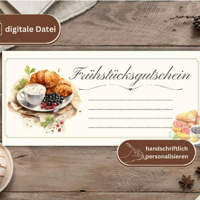 Gutschein für ein Frühstück | Frühstücksgutschein Vorlage PDF Geschenkgutschein | DIY Geschenk Freundin