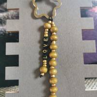 Schlüsselanhänger Perlen Holz braun gold Bild 1