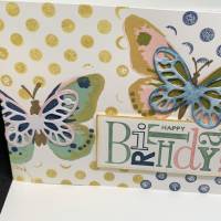 Geburtstagskarte in Pastelltönen: Querformat - Schmetterling 'Happy Birthday' Bild 2