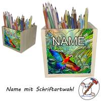 Papagei Holz Stiftebox personalisiert z. B. mit Name und Schriftartwahl | 10x10x10cm | Stiftehalter Bild 2