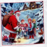Patchworkstoff mit nostalgischen Weihnachtsmännern aus der Serie "A Santa is Coming" - 4 Kacheln Bild 2