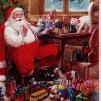 Patchworkstoff mit nostalgischen Weihnachtsmännern aus der Serie "A Santa is Coming" - 4 Kacheln Bild 4