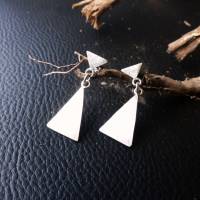 Design-Ohrschmuck geometrische Dreiecke in 925 Silber mit sattinierter Oberfläche von Hand gemacht Bild 5