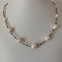 Edelsteinkette mit Perlen, Zuchtperlen und Silber, Brautschmuck, Geschenk Frauen, Handarbeit aus Bayern Bild 9