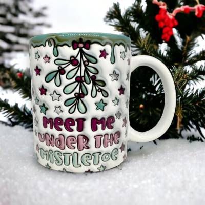 Weihnachtstasse bedruckte 3D Optik "Meet me under the Misteltoe"
