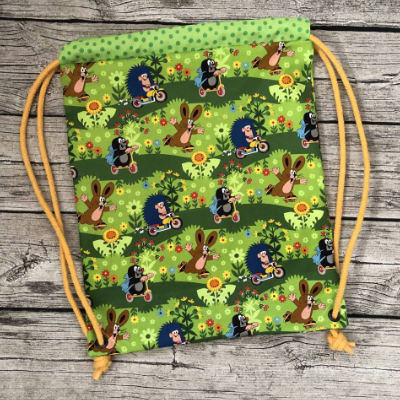 wunderschöner Turnbeutel / Matchbeutel mit wunderschönem Motiv * Maulwurf Pauli & Freunde * grün