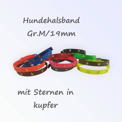 Hundehalsband mit Sternen in kupfer/19mm breit/Gr. M 33-45cm aus BioThane/ Zaumschnalle Stahl/Edelstahl/in 10 Farben