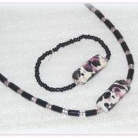 Armband elastisch oder Kette oder als Set aus Glasperlen und Keramikperle Bild 1