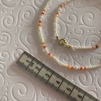 Perlenkette mit Karneol, Zuchtperlen/Saatperlen und Karneol, 38 cm lang, Geschenk für Frauen, Handarbeit aus Bayern Bild 2