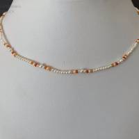 Perlenkette mit Karneol, Zuchtperlen/Saatperlen und Karneol, 38 cm lang, Geschenk für Frauen, Handarbeit aus Bayern Bild 3