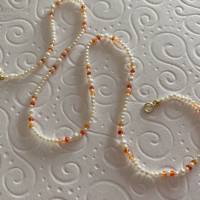 Perlenkette mit Karneol, Zuchtperlen/Saatperlen und Karneol, 38 cm lang, Geschenk für Frauen, Handarbeit aus Bayern Bild 4