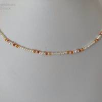 Perlenkette mit Karneol, Zuchtperlen/Saatperlen und Karneol, 38 cm lang, Geschenk für Frauen, Handarbeit aus Bayern Bild 5