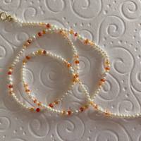 Perlenkette mit Karneol, Zuchtperlen/Saatperlen und Karneol, 38 cm lang, Geschenk für Frauen, Handarbeit aus Bayern Bild 7