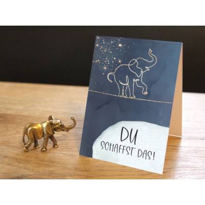Miniatur Elefant Glücksbringer mit Mutmacher-Karte Weisheit und Kraft – Du schaffst das!