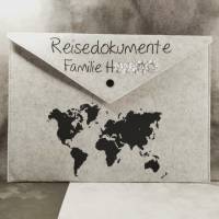 Personalisierte Dokumententasche DinA4 Filz - Reisedokumente mit Namen und Welt-Motiv Bild 1