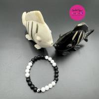 Natursteinarmband - Matter schwarzer/weißer Onyx+Yin Yang Perle/Perlmutt-Hämatit Abstandsscheiben Bild 3