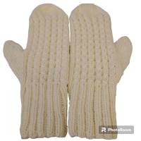 Handschuhe, Fäustlinge, M-XL, Kaffeeböhnchen, 8-fach Sockenwolle, Naturweiss Bild 2