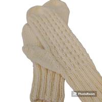 Handschuhe, Fäustlinge, M-XL, Kaffeeböhnchen, 8-fach Sockenwolle, Naturweiss Bild 5
