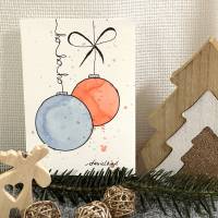 Schöne Weihnachtskarte mit Weihnachtskugeln Blau/ Orange - handgemalte Karte (A6) mit hochwertigen Aquarellfarben Bild 1
